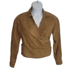 FACONNABLE Vintage 90s coat goatskin leather tan‎ wrap jacket M